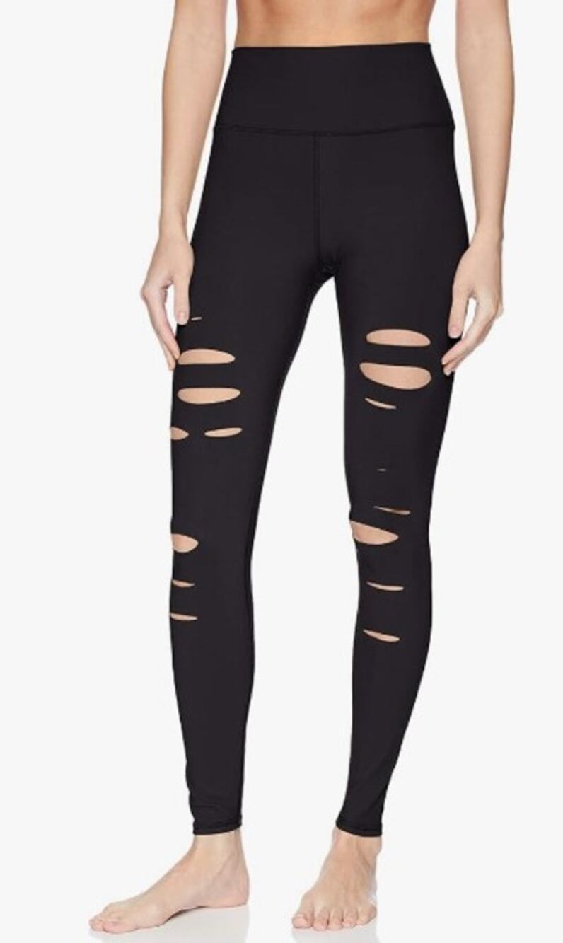 Alo Yoga Women's High Waisted Ripped Warrior Legging Black Size Small Yoga Pants